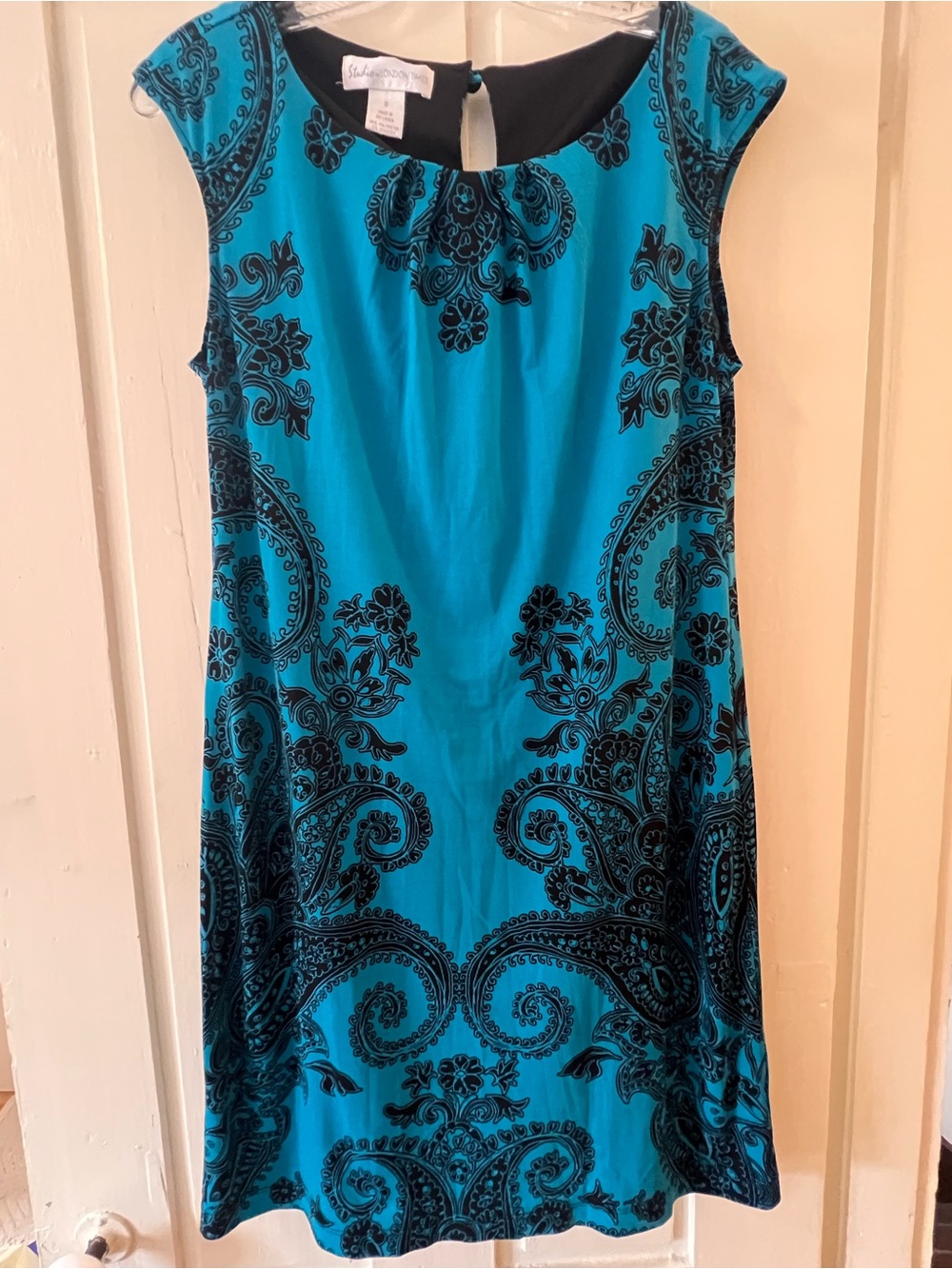 London Times Turquoise Midi Dress with Black Paisley Print